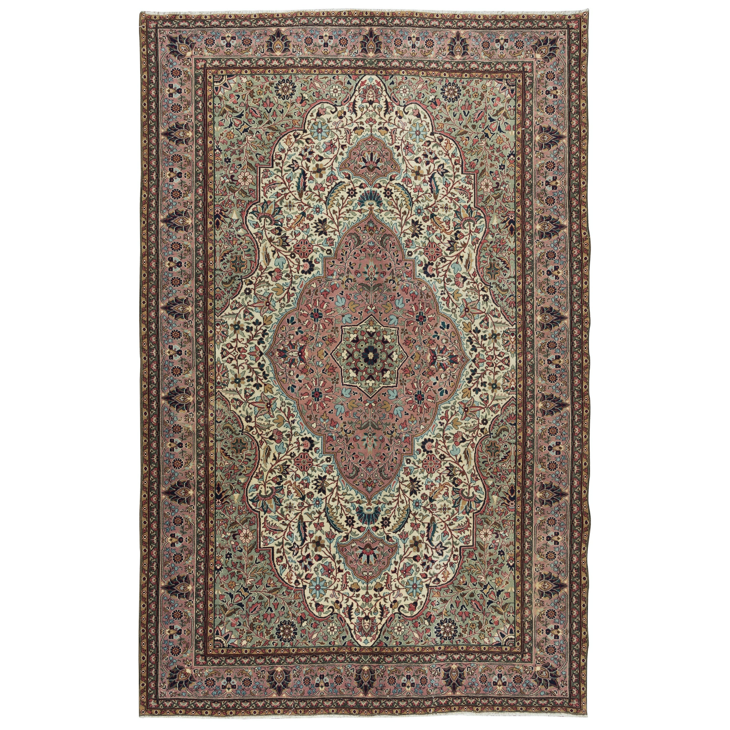 6.4x10.2 Ft One of a Pair Handmade Turkish Area Rug, Vintage Decorative Carpet For Sale