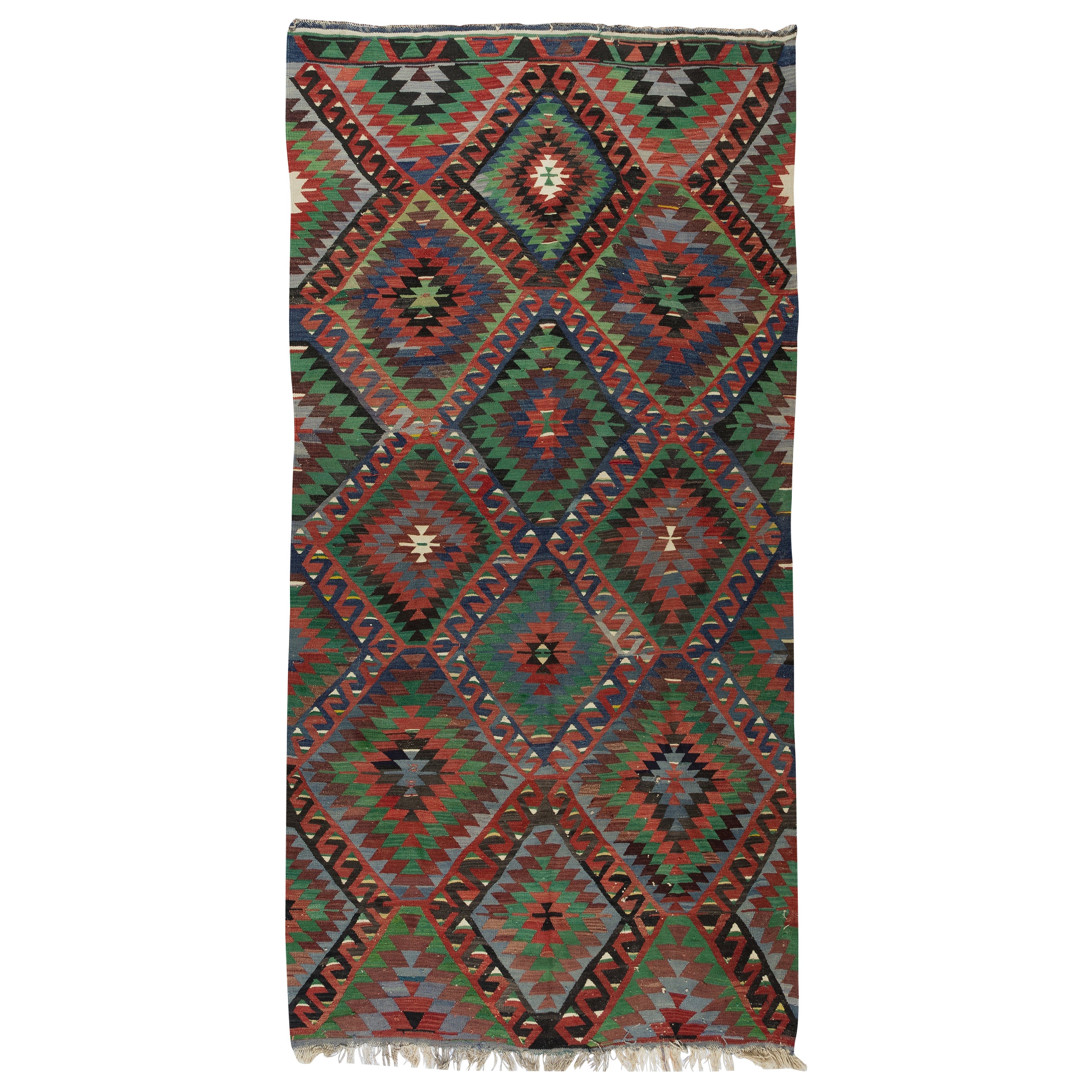 Tapis Kilim turc vintage à tissage plat fait main, tapis en laine coloré, 5,7x10.8 Ft