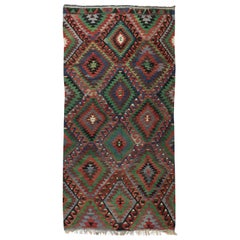 Rug & Kilim turco fatto a mano, tappeto vintage a tessitura piatta, tappeto di lana colorato