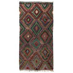 Tapis Kilim turc vintage à tissage plat fait main, tapis en laine coloré, 5,7x10.8 Ft