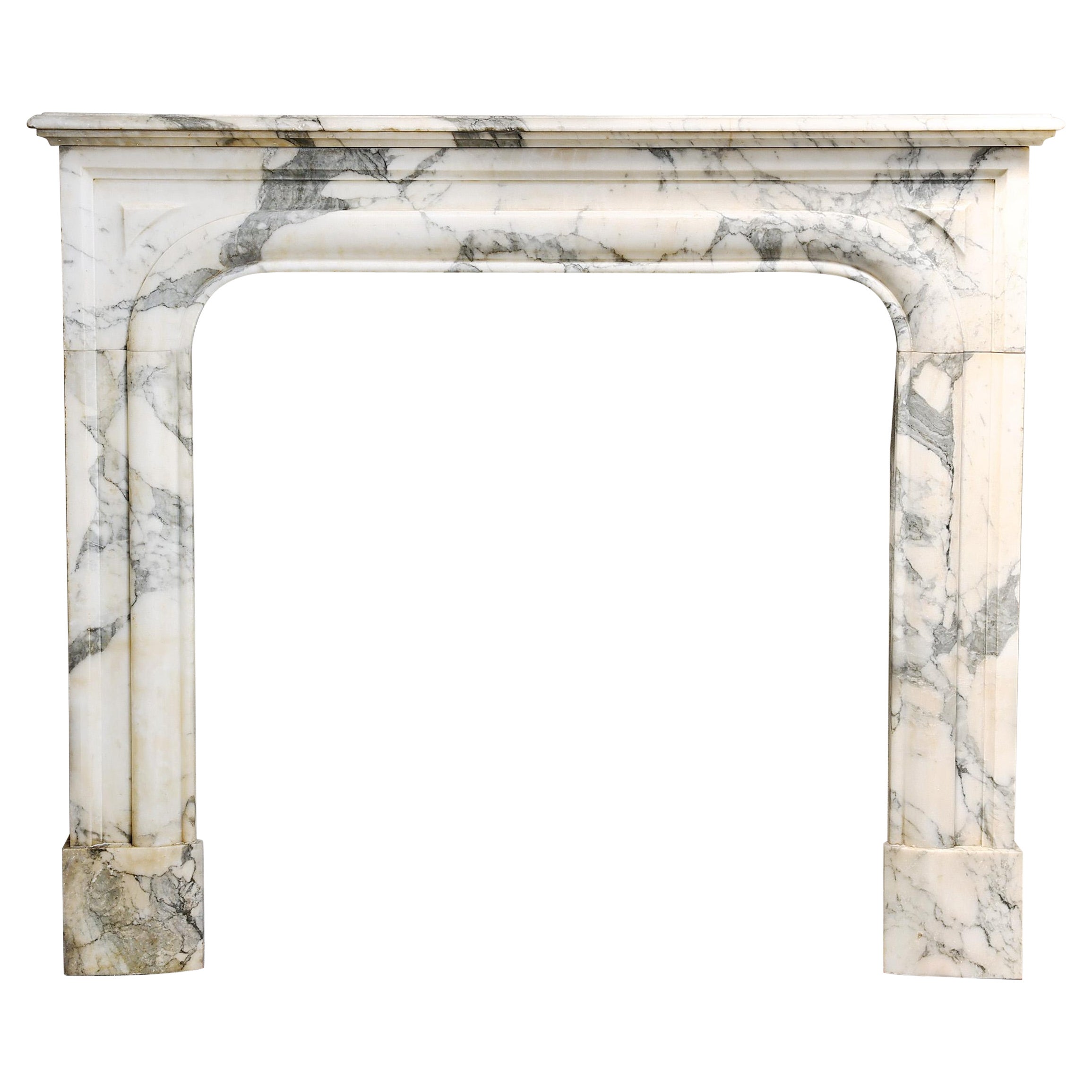 Louis XIV style mantle surround of Arabescato marble from the 19th century For Sale