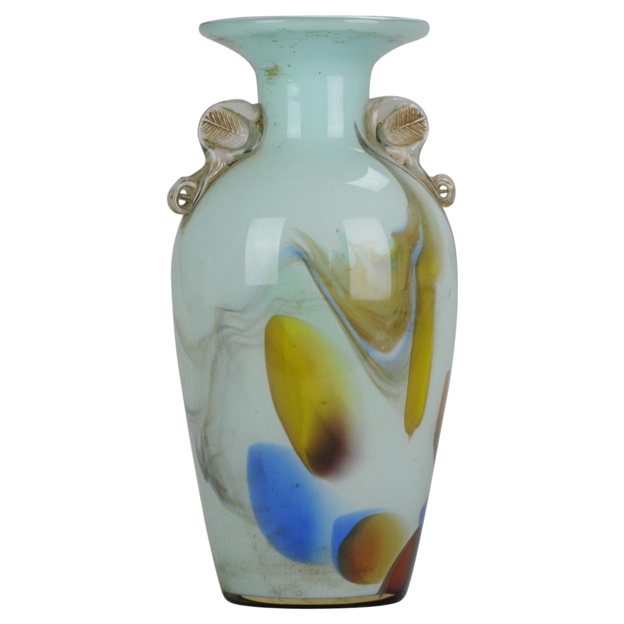 A Chinese Glass Painted Vase Turqoise China Handles, 20th Century For Sale