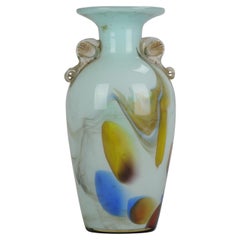 Vintage A Chinese Glass Painted Vase Turqoise China Handles, 20th Century