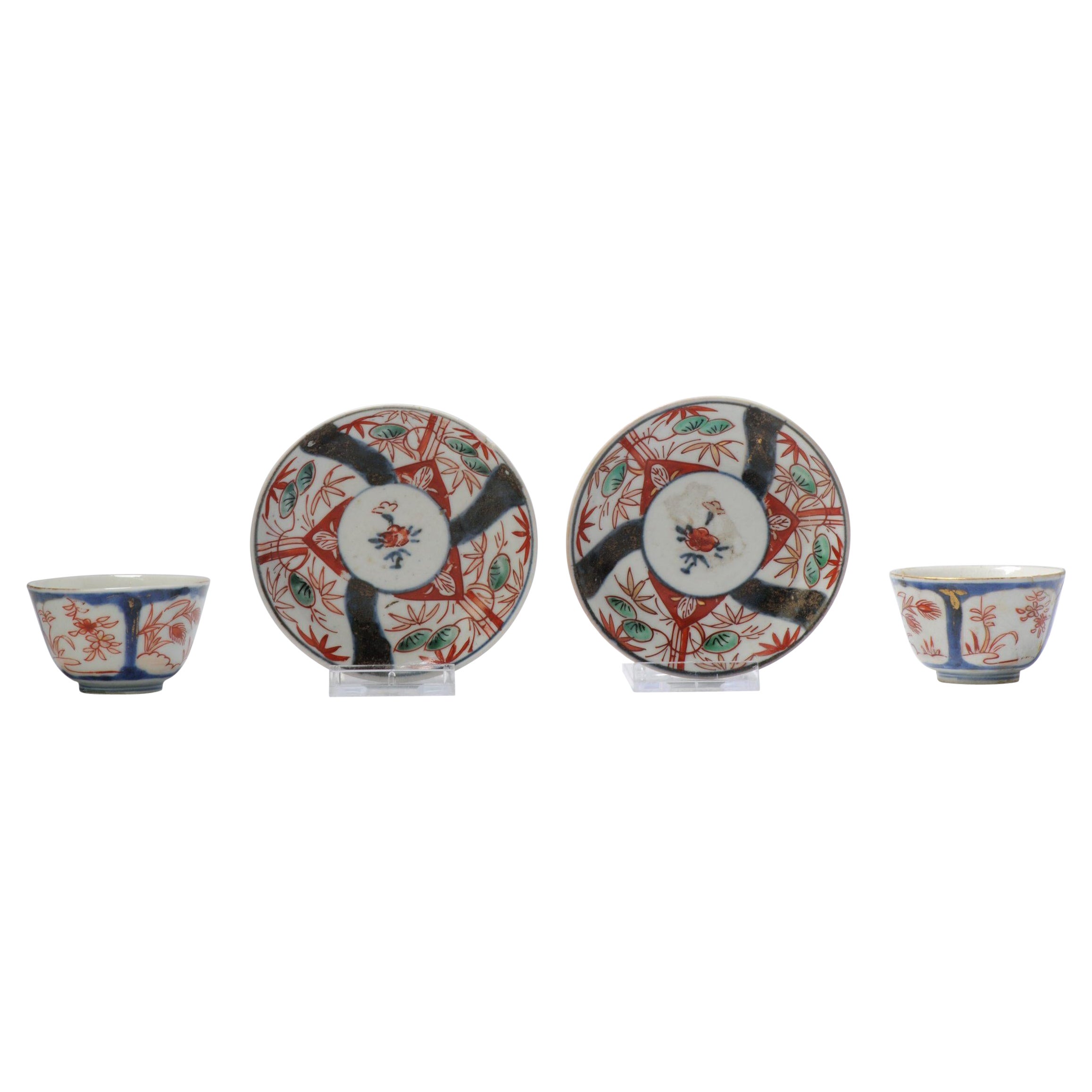 Pair of Japanese Porcelain Flower Tea Cup Bowl & Saucer Saucer Imari, 18th Cen For Sale