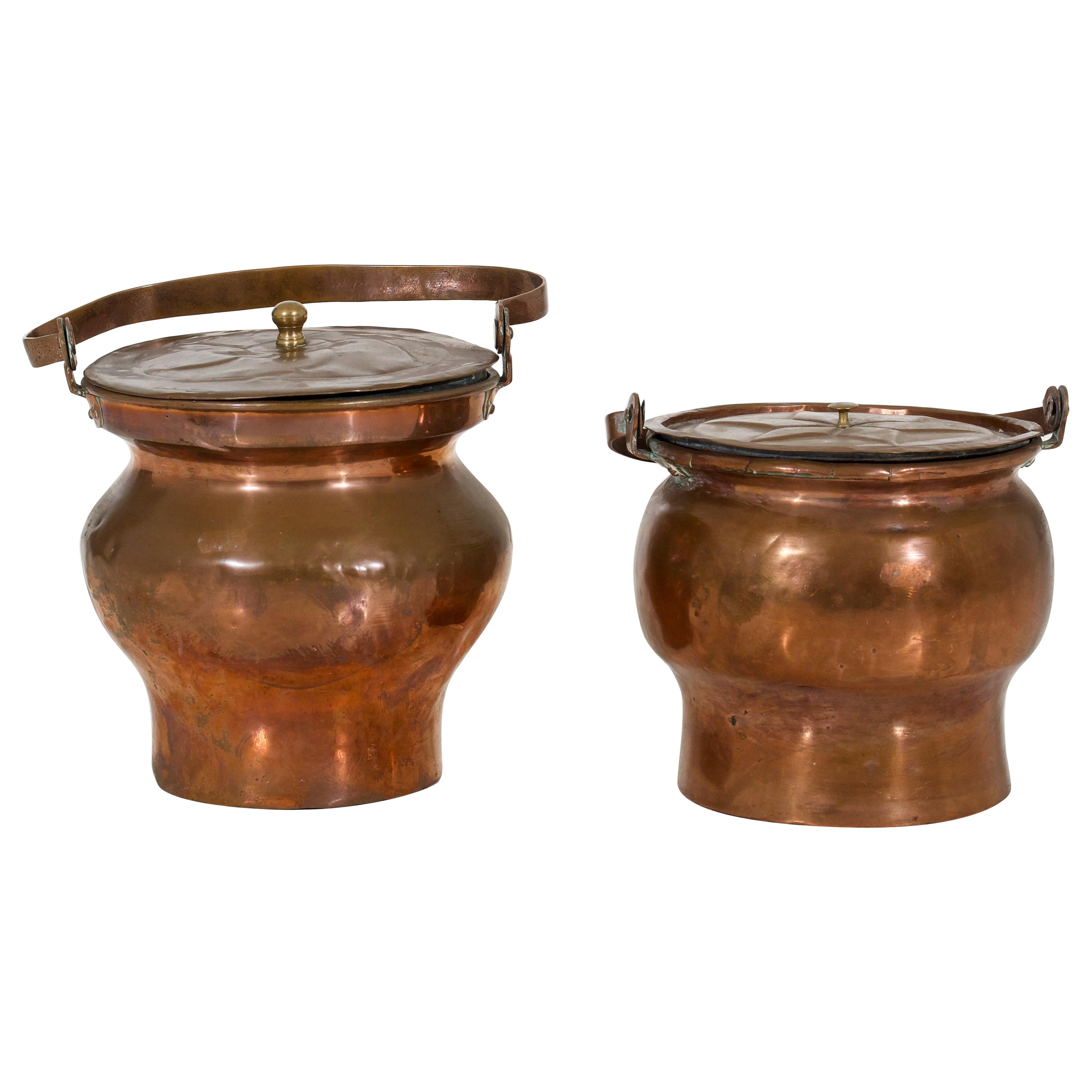 Two fine handmade copper holders with lit, signed, circa 1750 For Sale