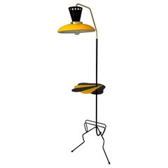 Vintage 20th century French Brass, Yellow and Black Metal Floor Lamp, 1960s