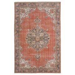 6.7x10.2 Ft handgeknüpfter türkischer Oushak-Teppich im Vintage-Stil mit Blumenmedaillon-Design