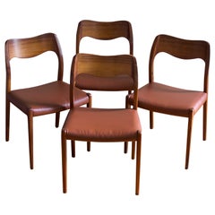 Set of 4 Niels Moller 1960s Model 71 Teak & Leather Dining Chairs