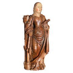 Antique Important Sculpture Representing Saint Barbara