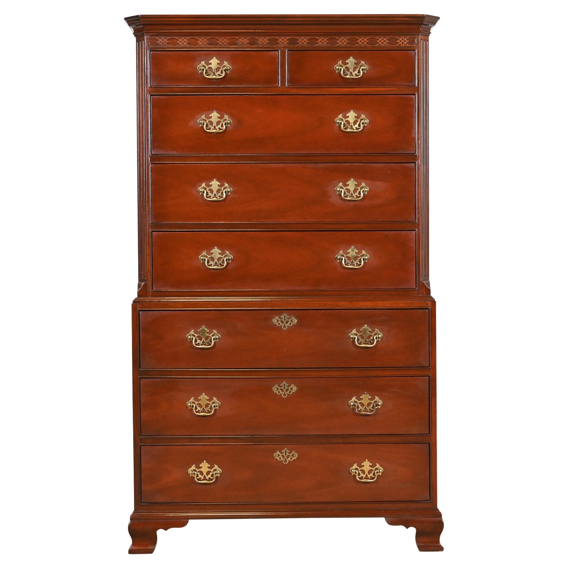 Baker Furniture Chippendale Carved Mahogany Highboy Chest of Drawers For Sale