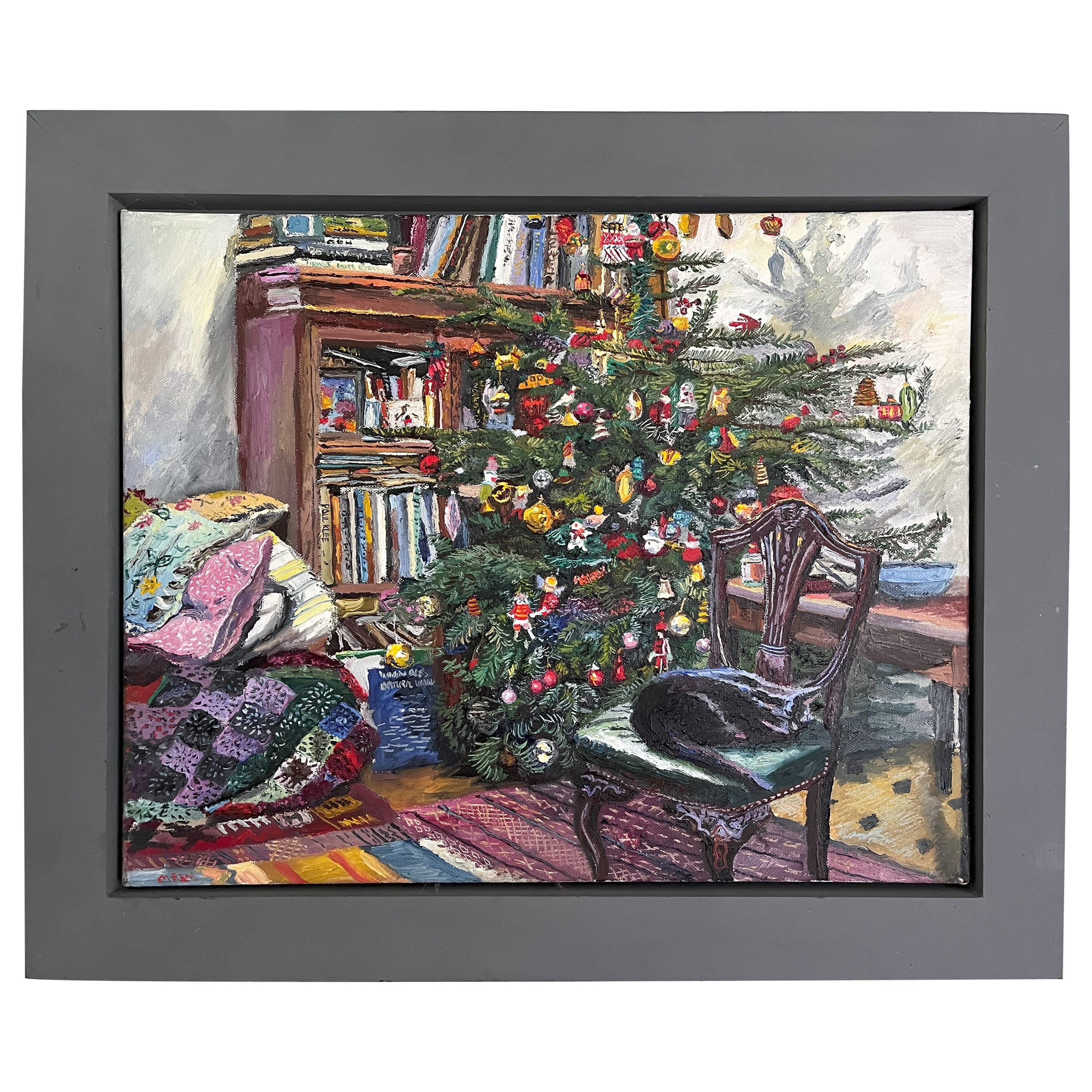 CAT SLEEPING BY CHRISTMAS TREE by Mellisa Scott-Miller For Sale