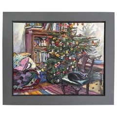 CAT SLEEPING BY CHRISTMAS TREE by Mellisa Scott-Miller
