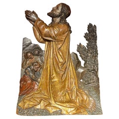 Importante statuette en bas-relief polychrome représentant le Christ au mont des olives