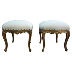 Antique Pair Of 19th Century French Regence Style Giltwood Ottomans Or Benches
