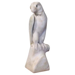 Used 19th Century French Carved Marble Parrot Sculpture with Glass Eyes