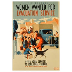 Original Vintage WWII Poster Civil Defence Women Wanted For Evacuation Service