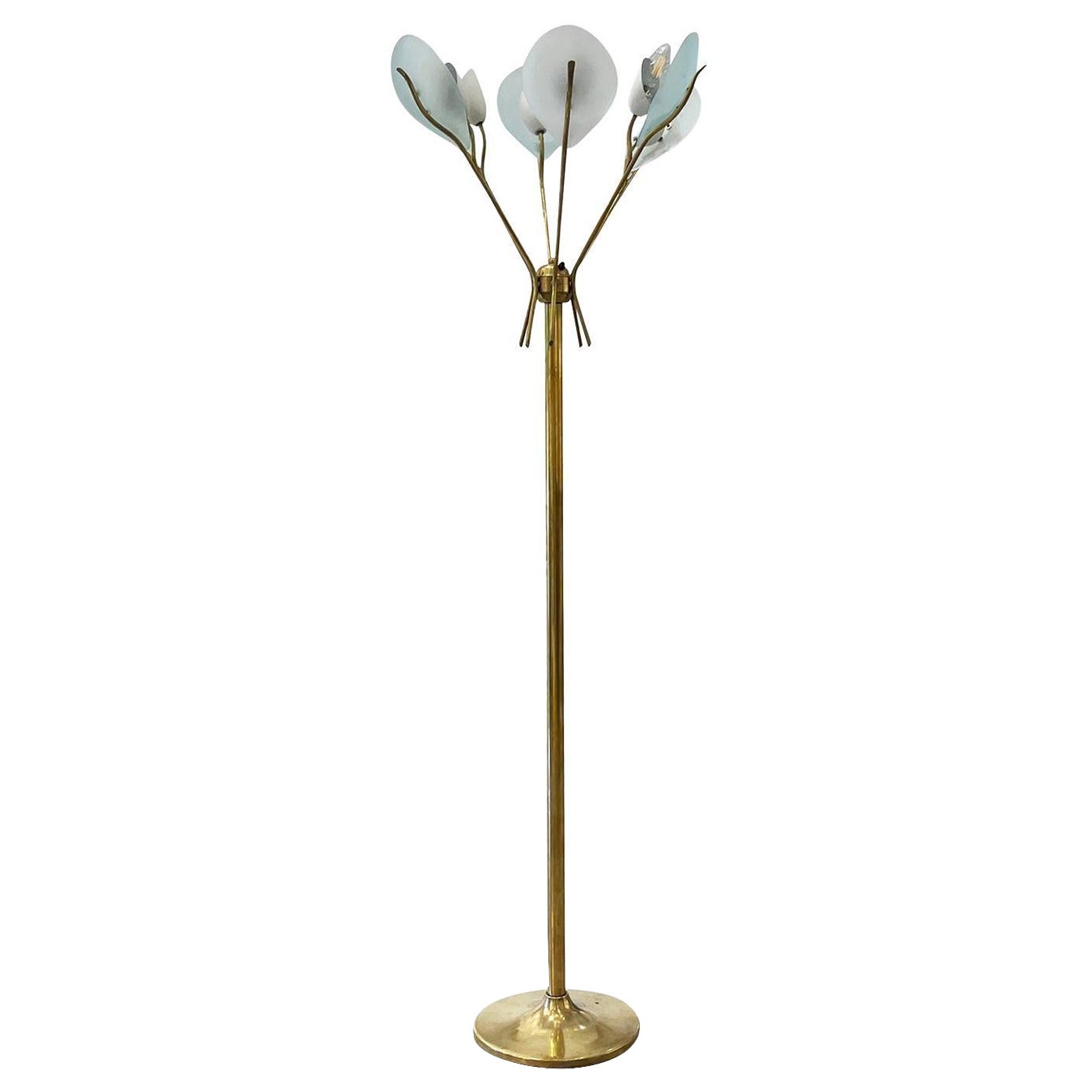 20th Century Gold Italian Arredoluce Polished Brass Floor Lamp by Angelo Lelii For Sale