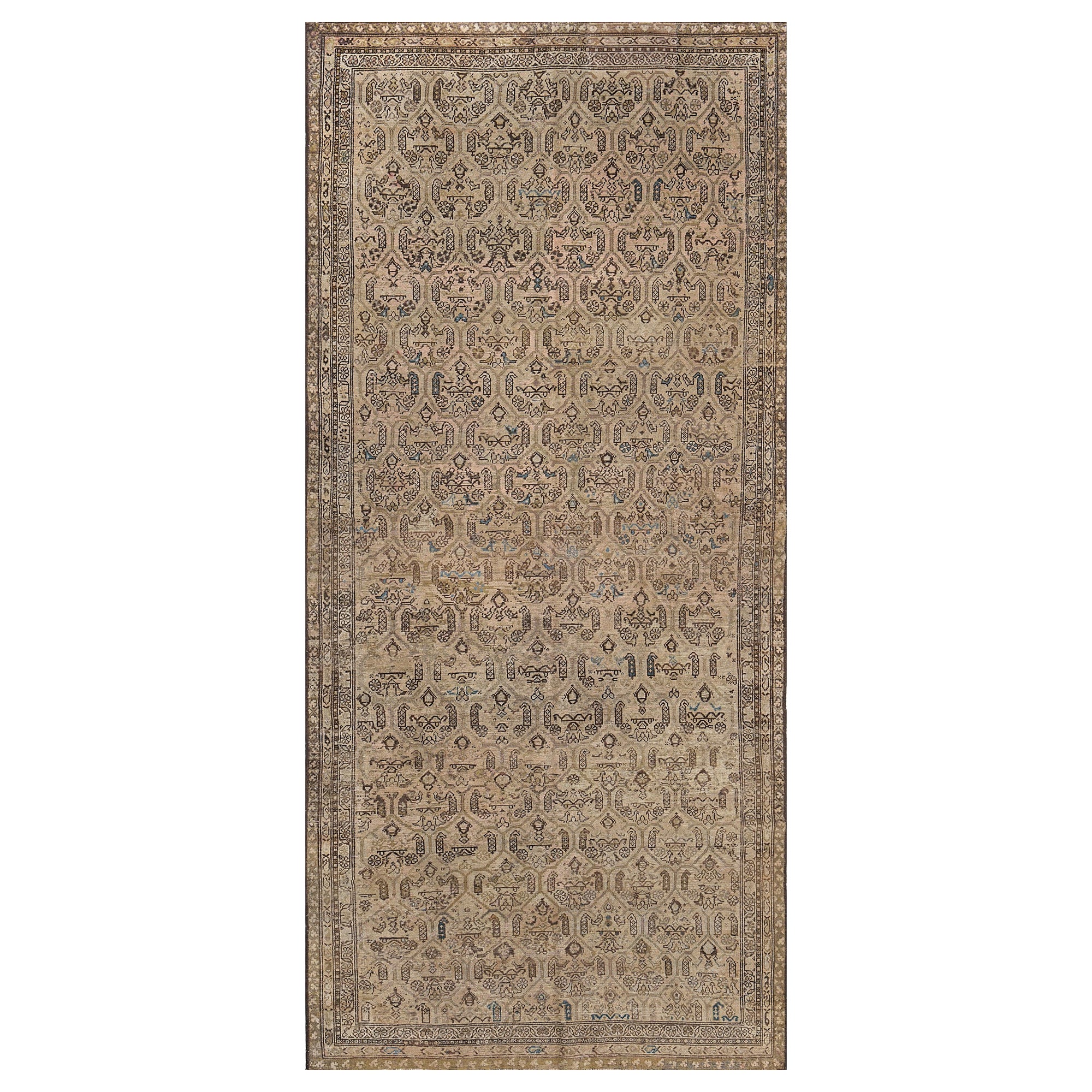 Antique Hand-knotted Floral Wool Malayer Rug