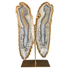 Natural Undyed Agate Butterfly on Custom-Made Stand, Rare and High-Grade Agate
