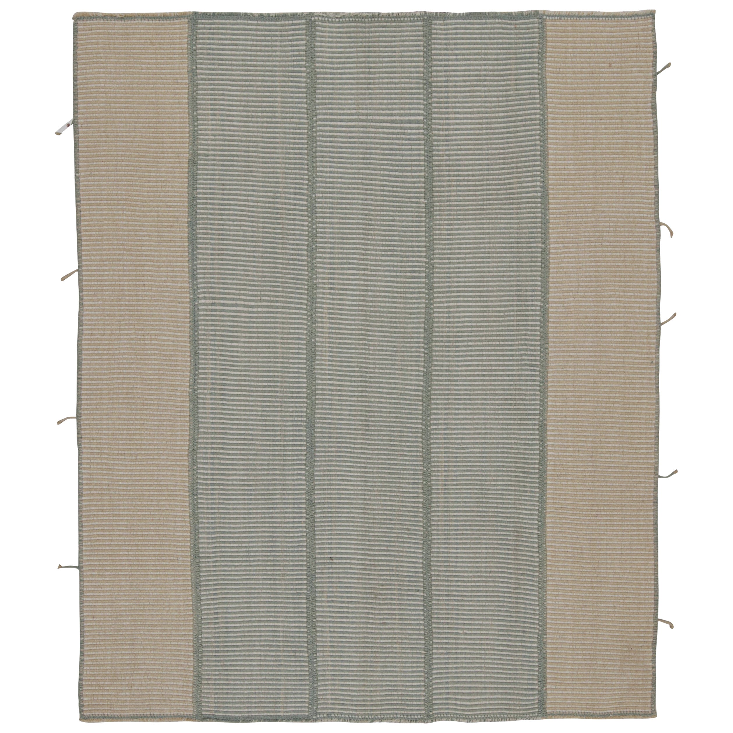 Rug & Kilim's Modern Kilim in Beige und Blauen Streifen