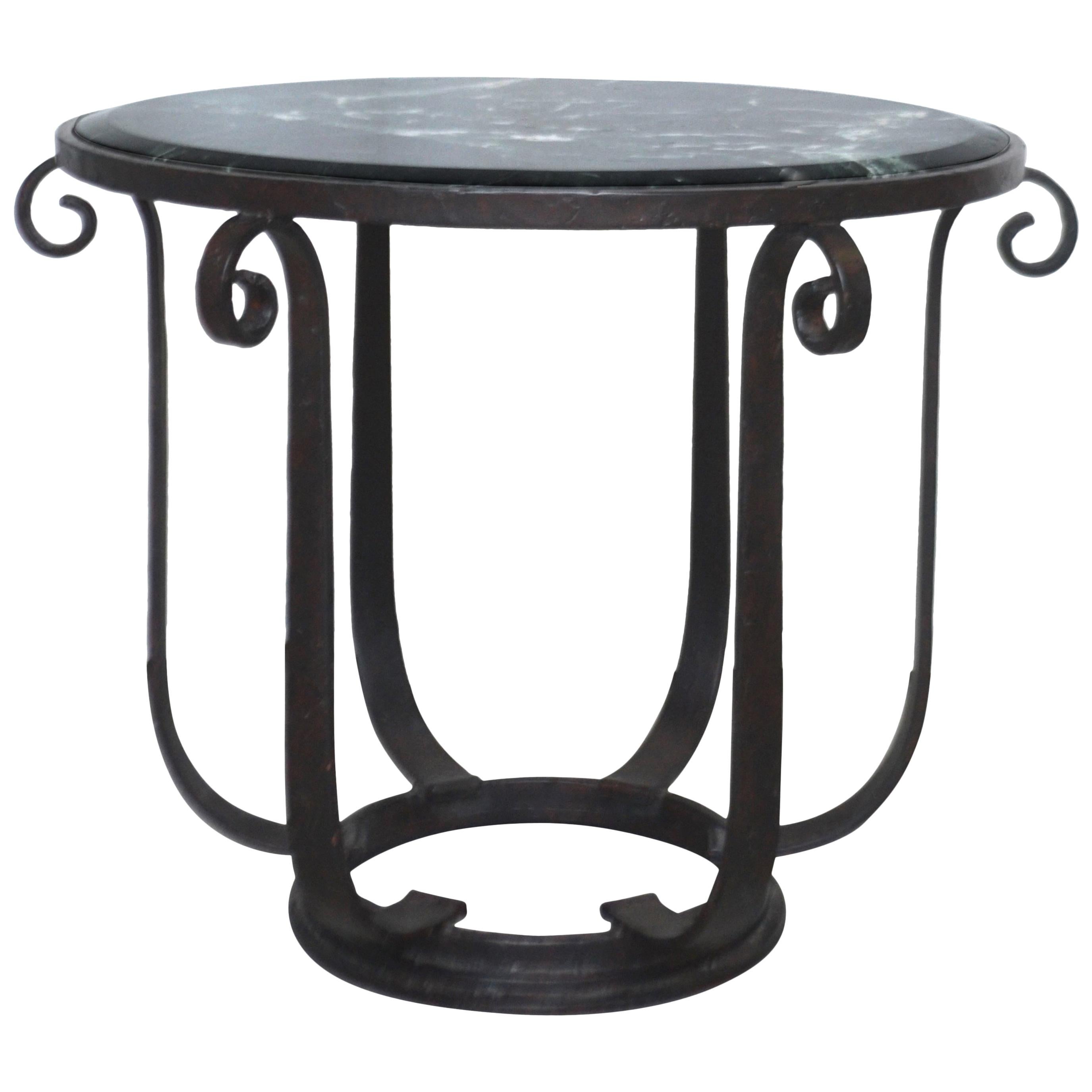 Wrought Iron Center Hall or Side Table with Verde Top For Sale