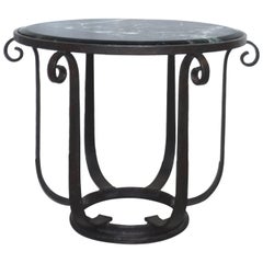 Wrought Iron Center Hall or Side Table with Verde Top