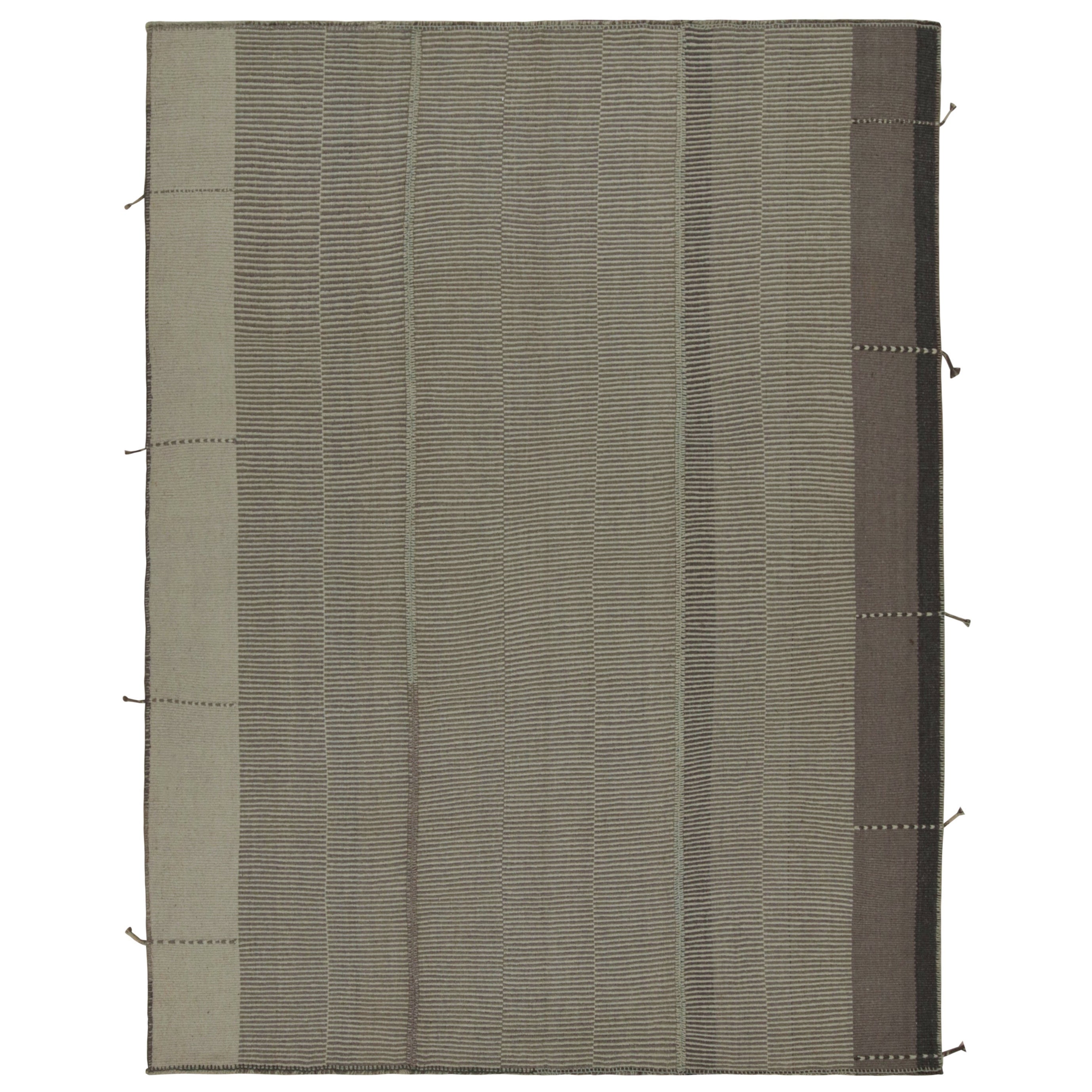 Rug & Kilim's Modern Kilim in Beige & Gray stripes (Kilim moderne à rayures beiges et grises) en vente