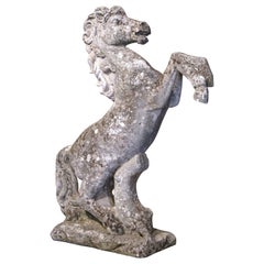 Early 20th Century French Weathered Carved Stone Horse Sculpture Garden Statuary