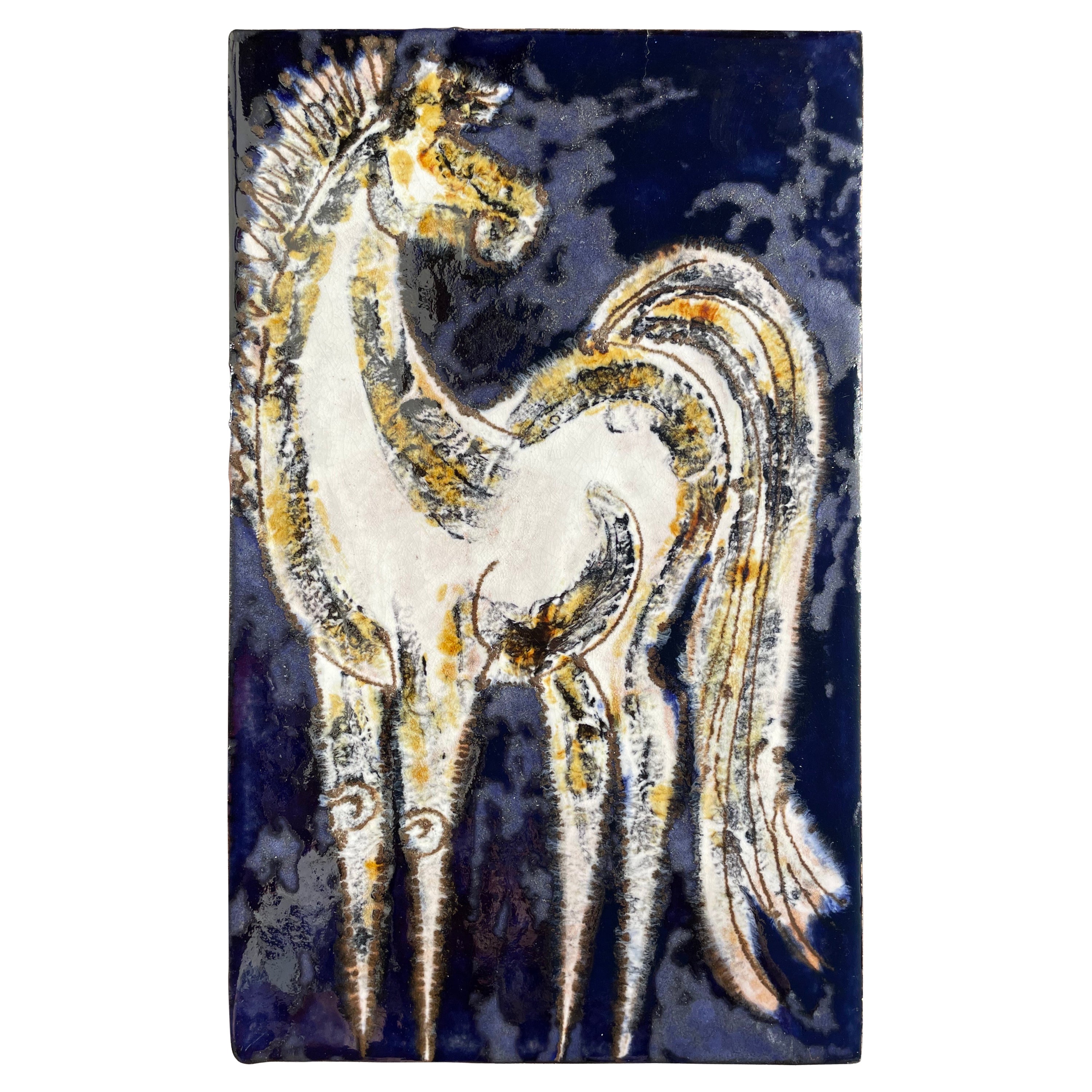 Piatto da parete in ceramica con motivo a cavallo di Ruscha, anni '60