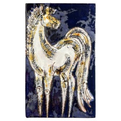 Handpainted Horse Motif Ceramic Wall Plate Decoration, 1960s