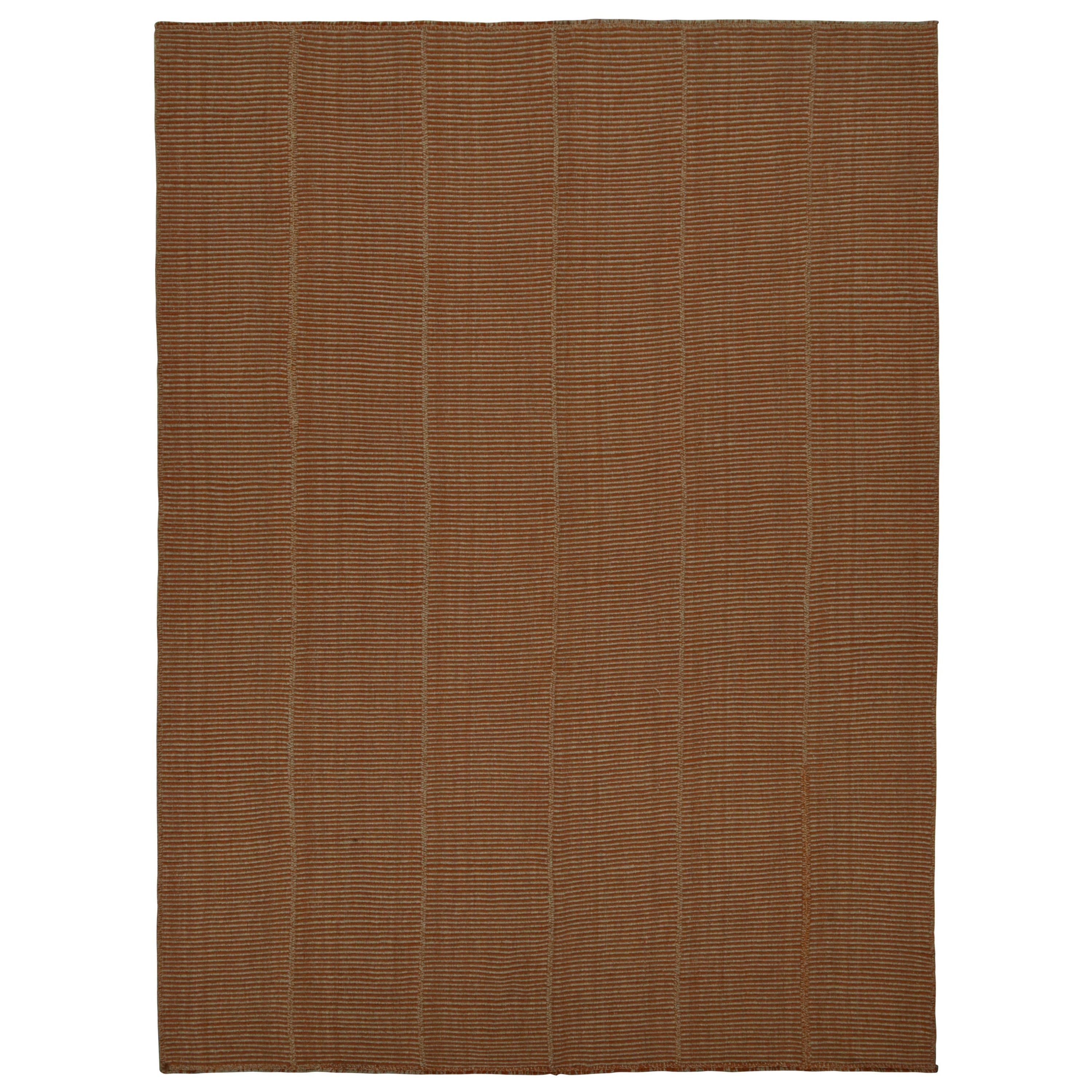 Rug & Kilim’s Modern Kilim in Beige & Rust orange stripes with Taupe accents  For Sale