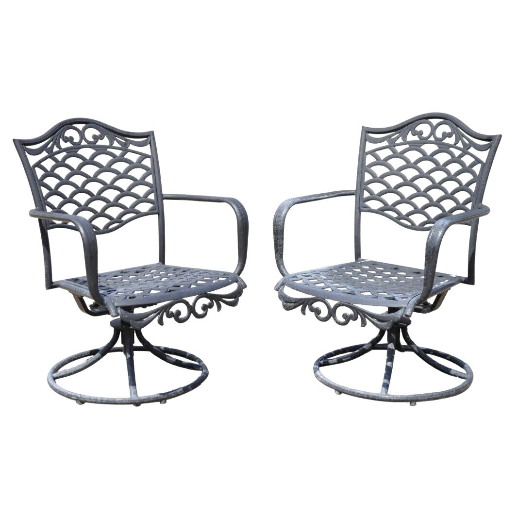 Mediterranean Style Aluminum Swivel and Tilt Black Tuscan Garden Patio Chairs For Sale