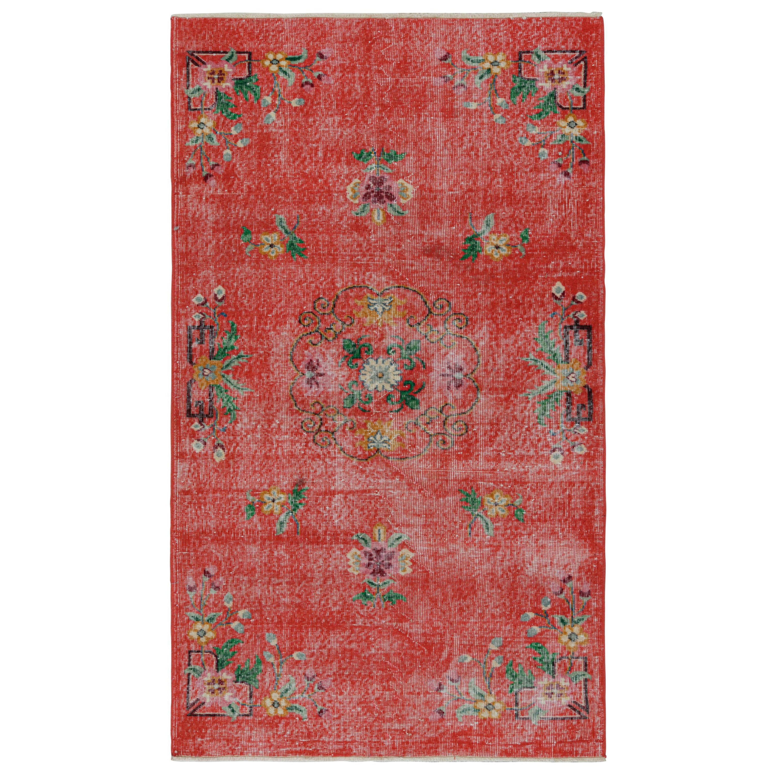 Vintage Zeki Müren Rug in Red with Floral patterns, from Rug & Kilim For Sale