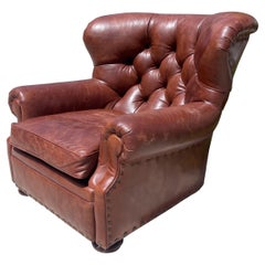 Chaise d'écrivain Ralph Brown Fauteuil club en cuir brun capitonné