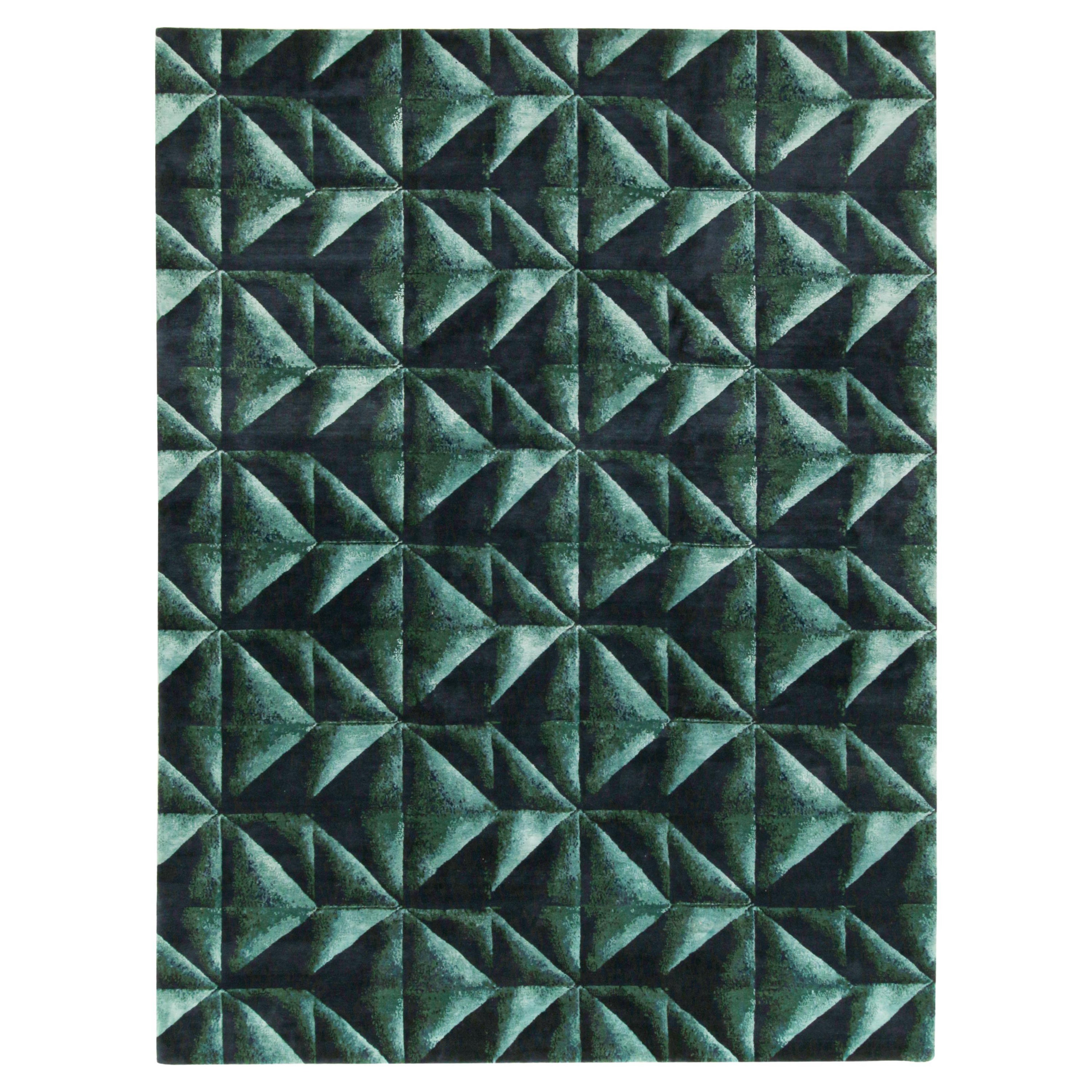 Abstrakter Teppich von Rug & Kilim in tiefem Teal und schwarzem Origami-Muster