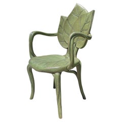 Vintage Bartolozzi e Maioli Hand Carved Wood Foliate Faux Bois Leaf Chair, 1970s