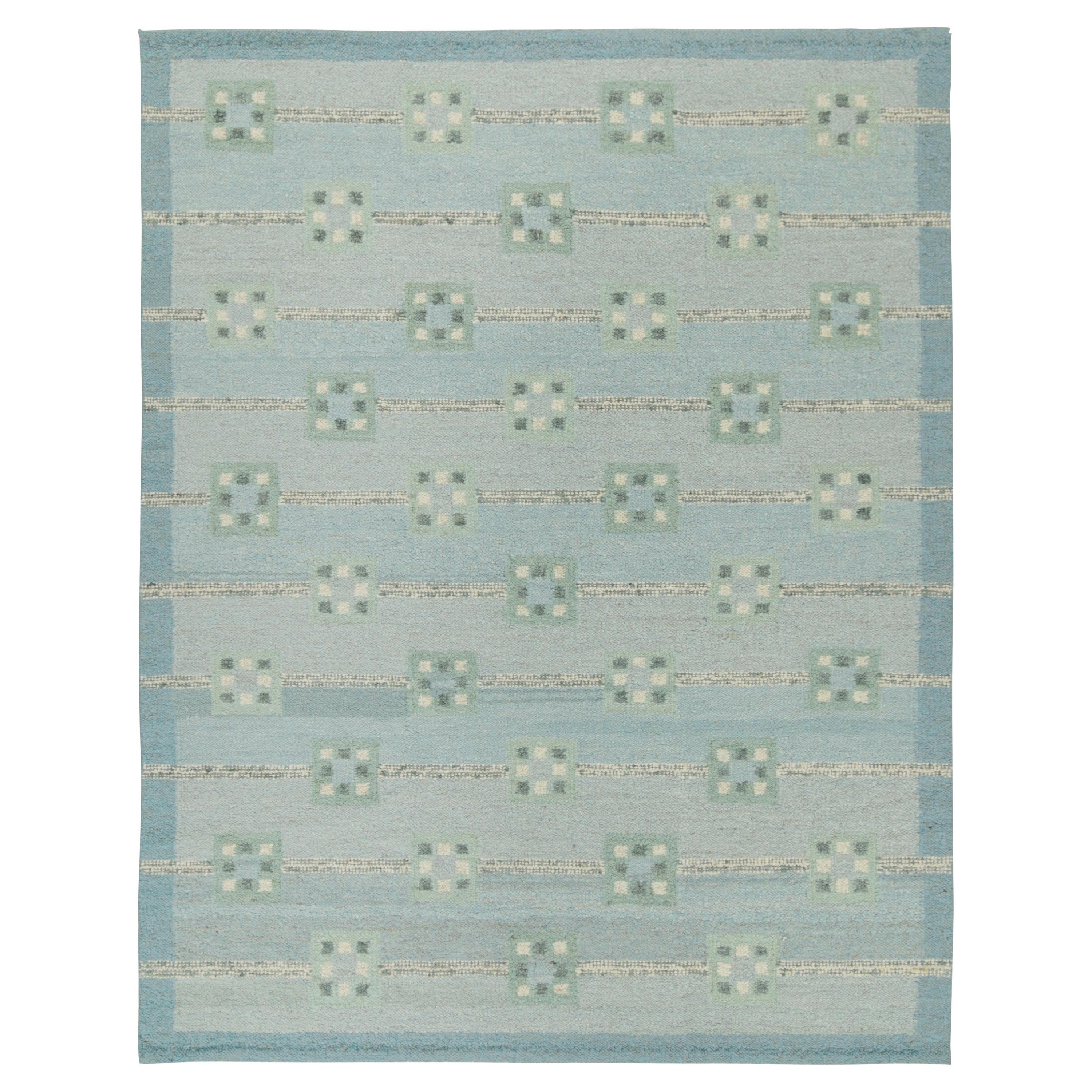 Rug & Kilim’s Scandinavian Style Kilim in Blue with Teal Geometric Patterns For Sale