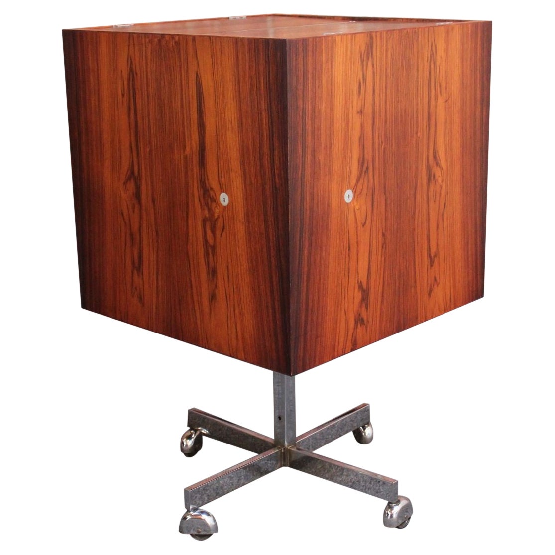 Danish Rosewood and Chrome Selectform "Magic Cube" Mobile Bar by Poul Nørreklit For Sale