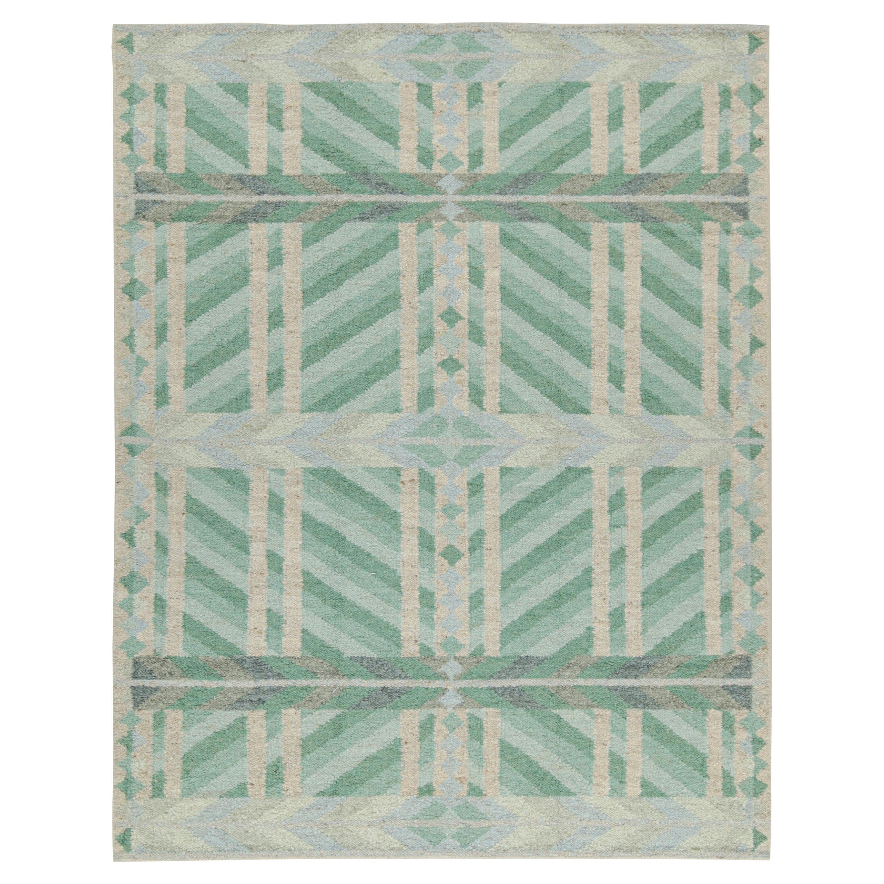 Kilim de estilo escandinavo de Rug & Kilim con motivos geométricos verdes y azules en venta