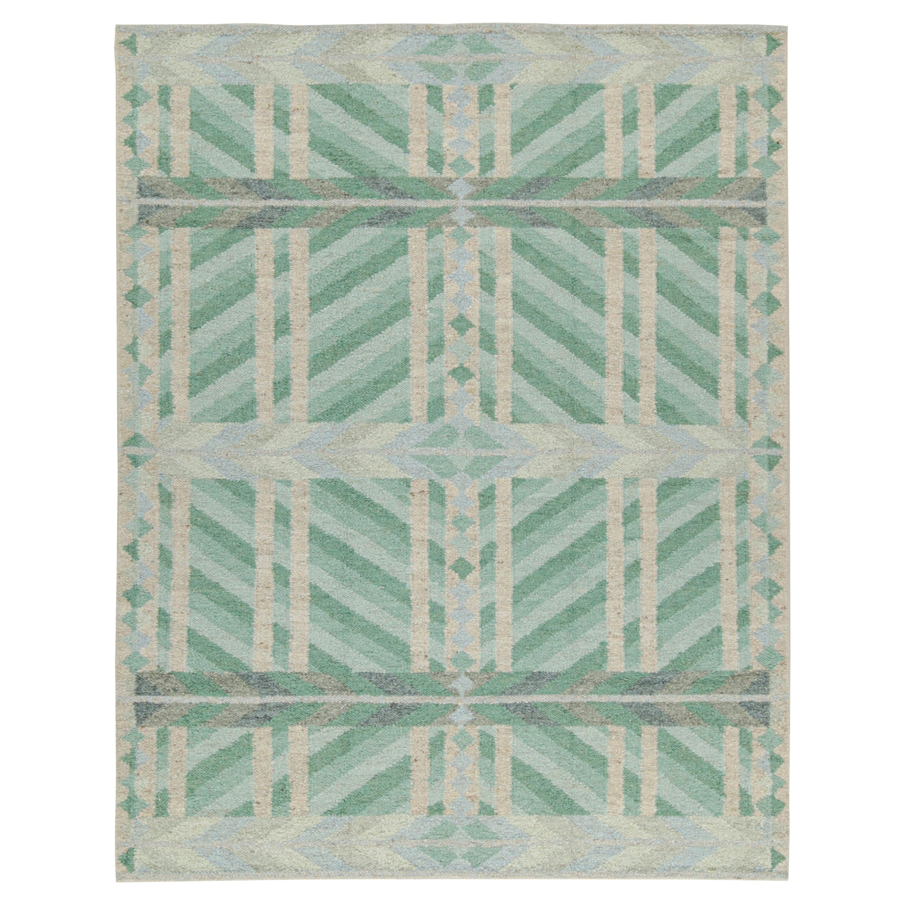 Rug & Kilim's Scandinavian Style Kilim with Green and Blue Geometric Patterns (Kilim de style scandinave avec des motifs géométriques verts et bleus)