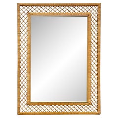 Late 20th Century Vintage Coastal Trellis Rattan Mirror