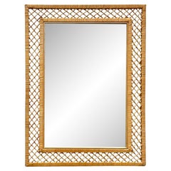  Late 20th Century Vintage Coastal Trellis Rattan Mirror