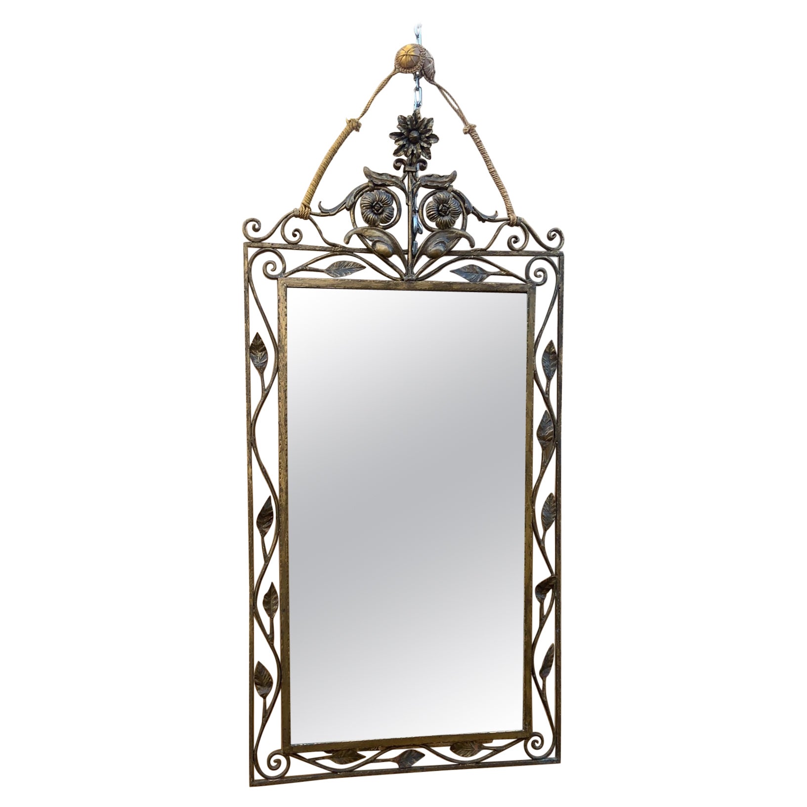 Vintage Italian Style Forged and Gilded Floral Wall Mirror 