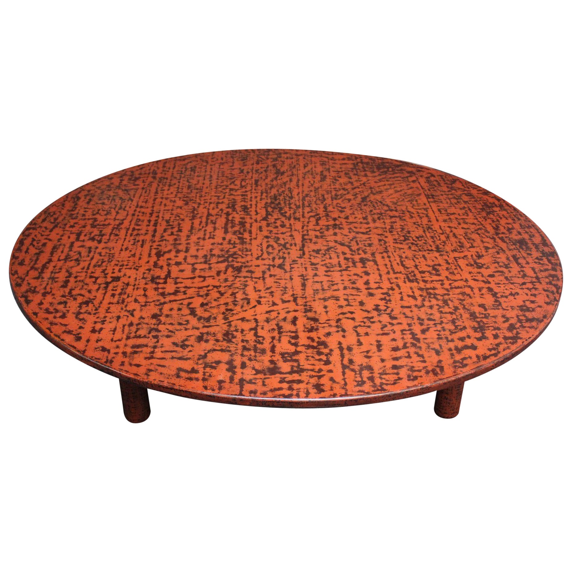 Large Vintage Japanese Taishō-Style Negoro Lacquered Round Coffee Table