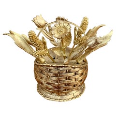Mid-20th Century Hollywood Regency Gold Flower Basket Cocktail Picks, Set of 10