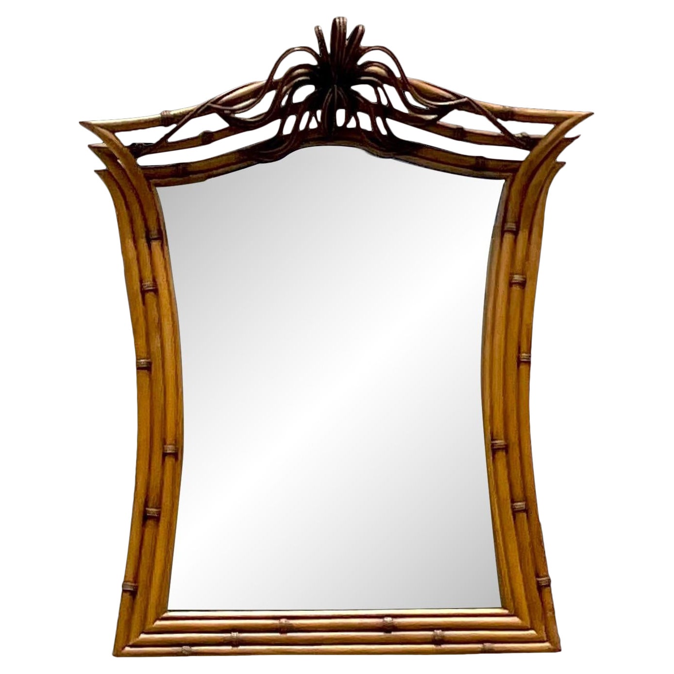 Vintage Coastal Bamboo Frame Mirror For Sale