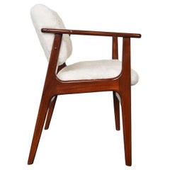 Danish Modern Armchair in White Curly Q Shearling