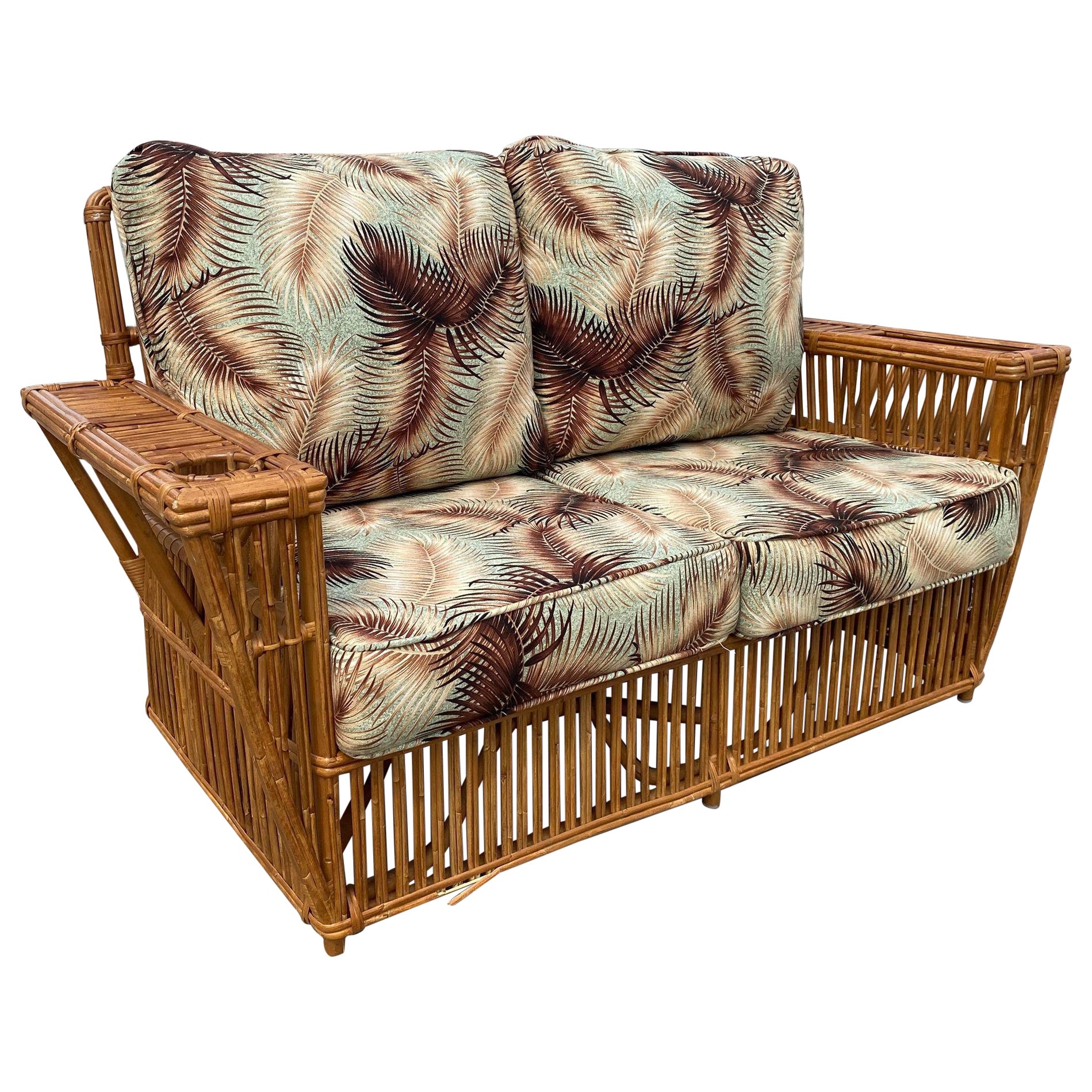 Resored 1930s Stick Reed Rattan "Presidents" 2-Seat Settee Sofa For Sale