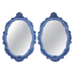 Paire de miroirs baroques italiens du milieu du siècle en céramique bleu clair 1950 Pop Art