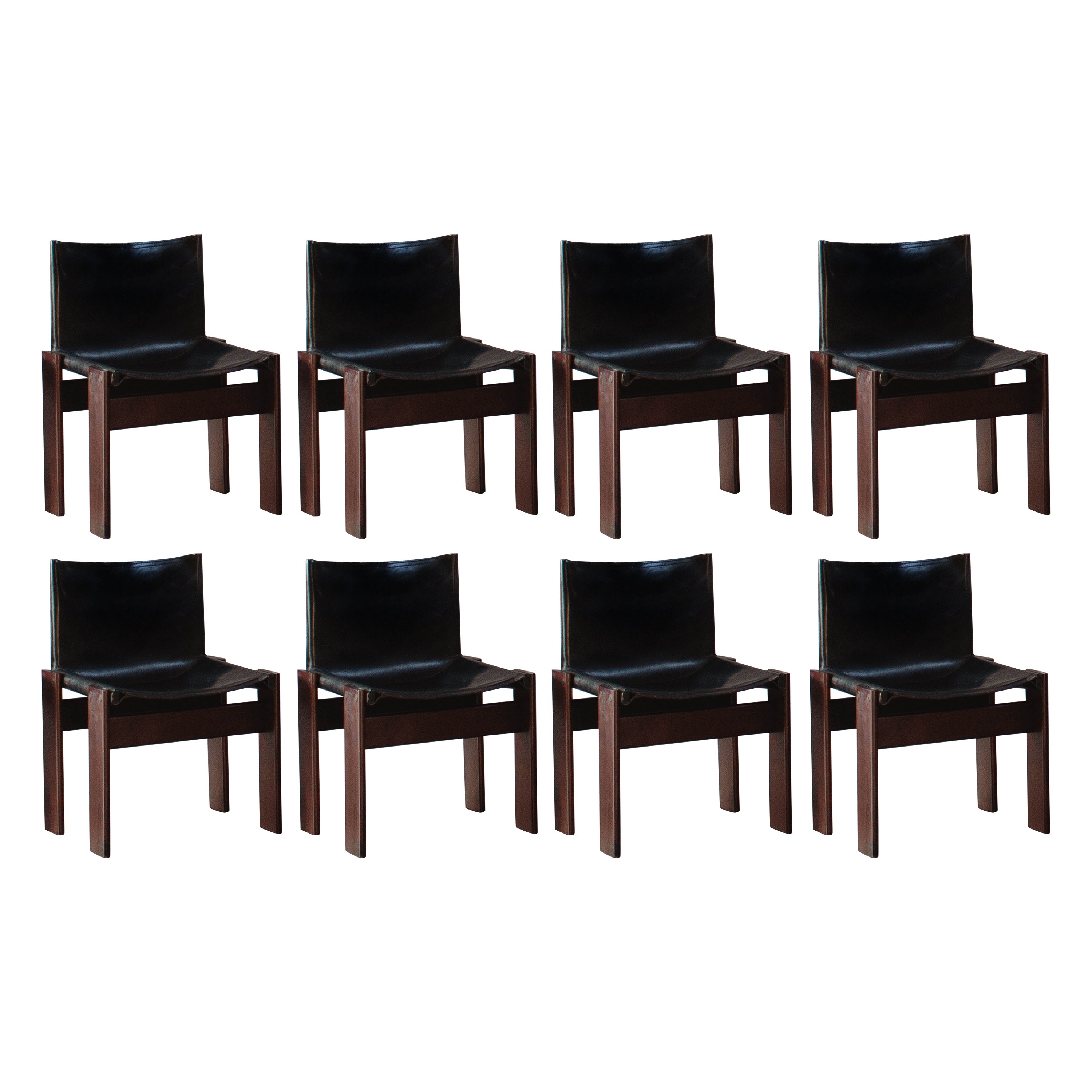 Afra & Tobia Scarpa "Monk" Dining Chairs for Molteni, 1974, Set of 8 For Sale